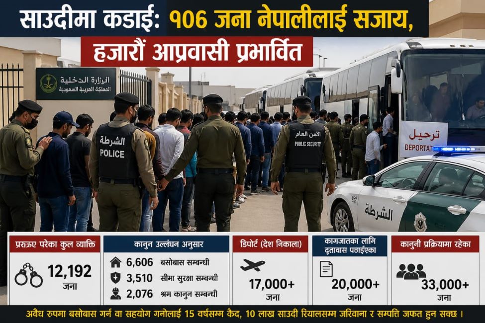 साउदी अरबमा आप्रवासी कामदारमाथि कडाइ: १०६ नेपालीसहित हजारौँ कारबाहीमा